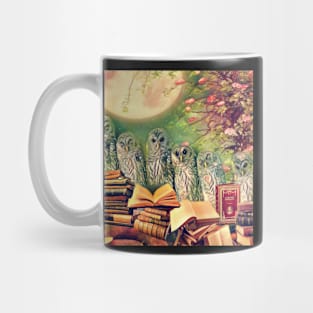 Owls and books by moonlight Mug